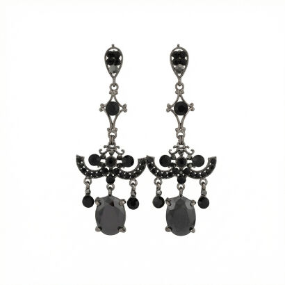 Kolczyki "Onyksowa Noc" – Wiszące Czarne Kryształy w Stylu Glamour